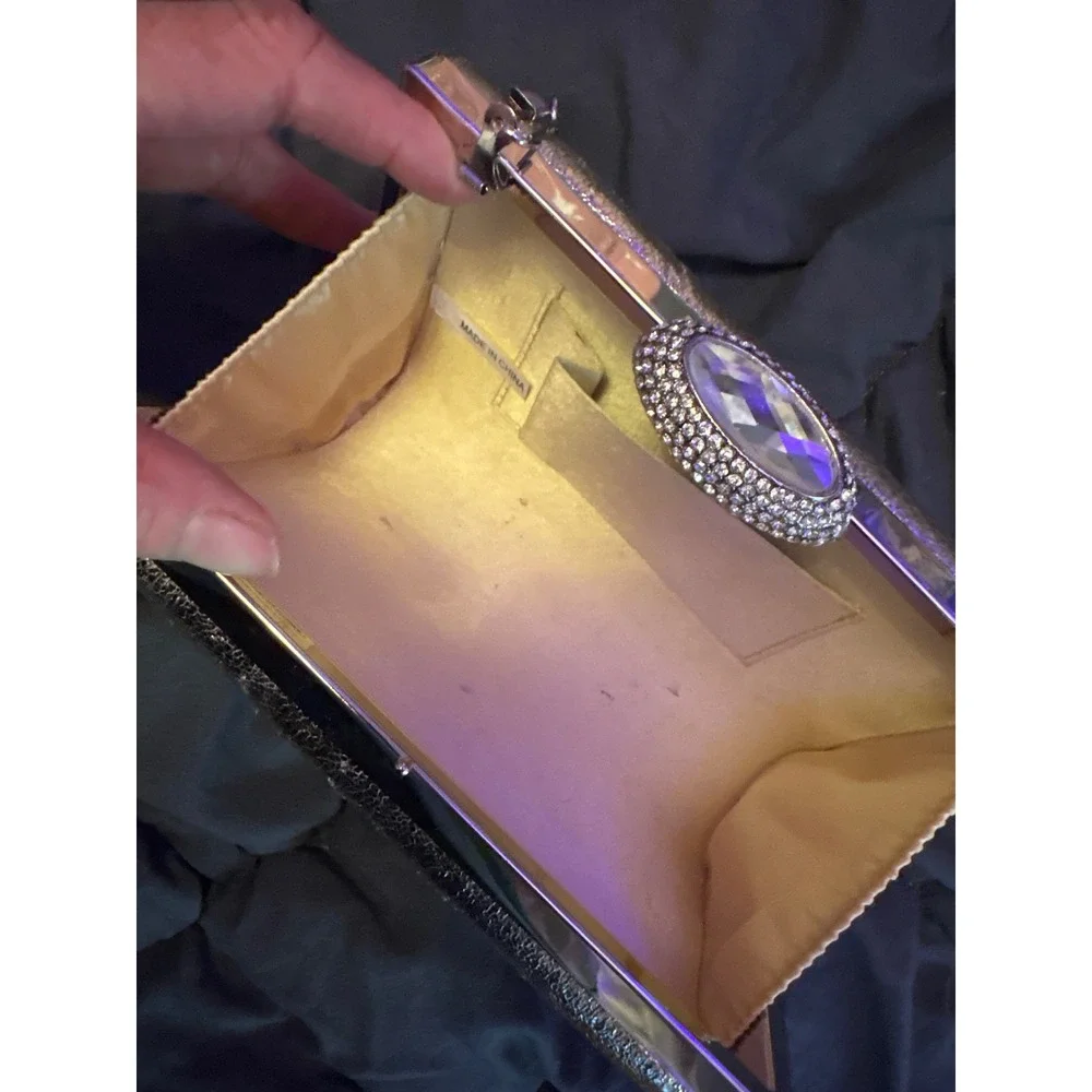 Vintage Gold Metallic Rhinestone Clasp Evening Clutch Purse‎ Chain Strap